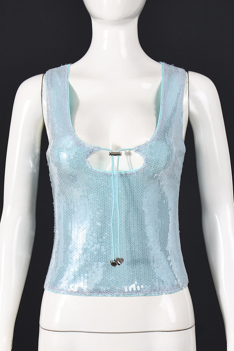 Sequin Tie-Front Sleeveless Tank Top