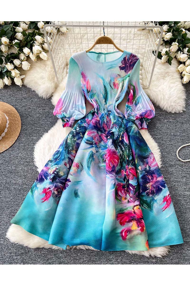 Floral Print Puff Sleeve Casual Dress