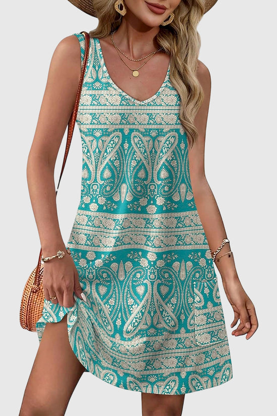 Sleeveless Leaf Print Casual Dress