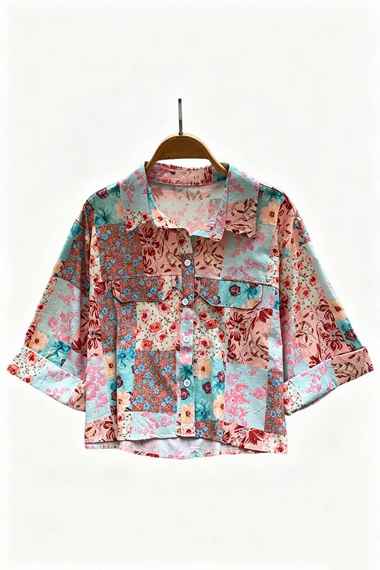Printed Button-Up Crop Shirt