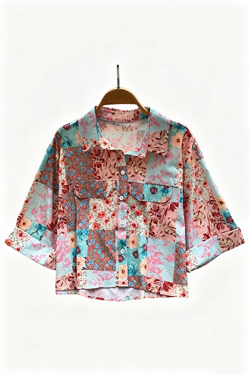Printed Button-Up Crop Shirt