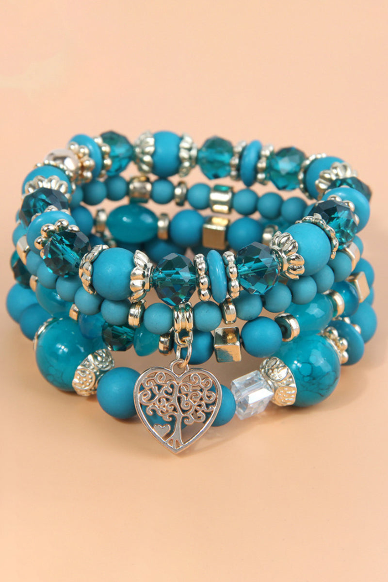 Heart Charm Beaded Bracelet Set