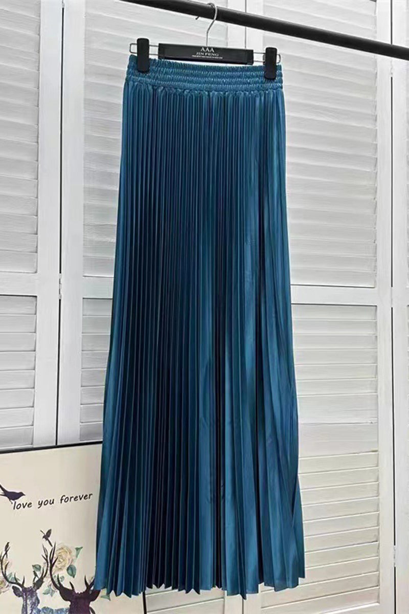 Pleated Elastic Waist Midi Skirt