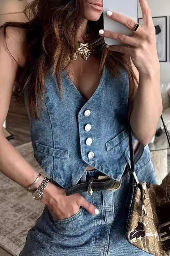 Vintage Denim Button Vest