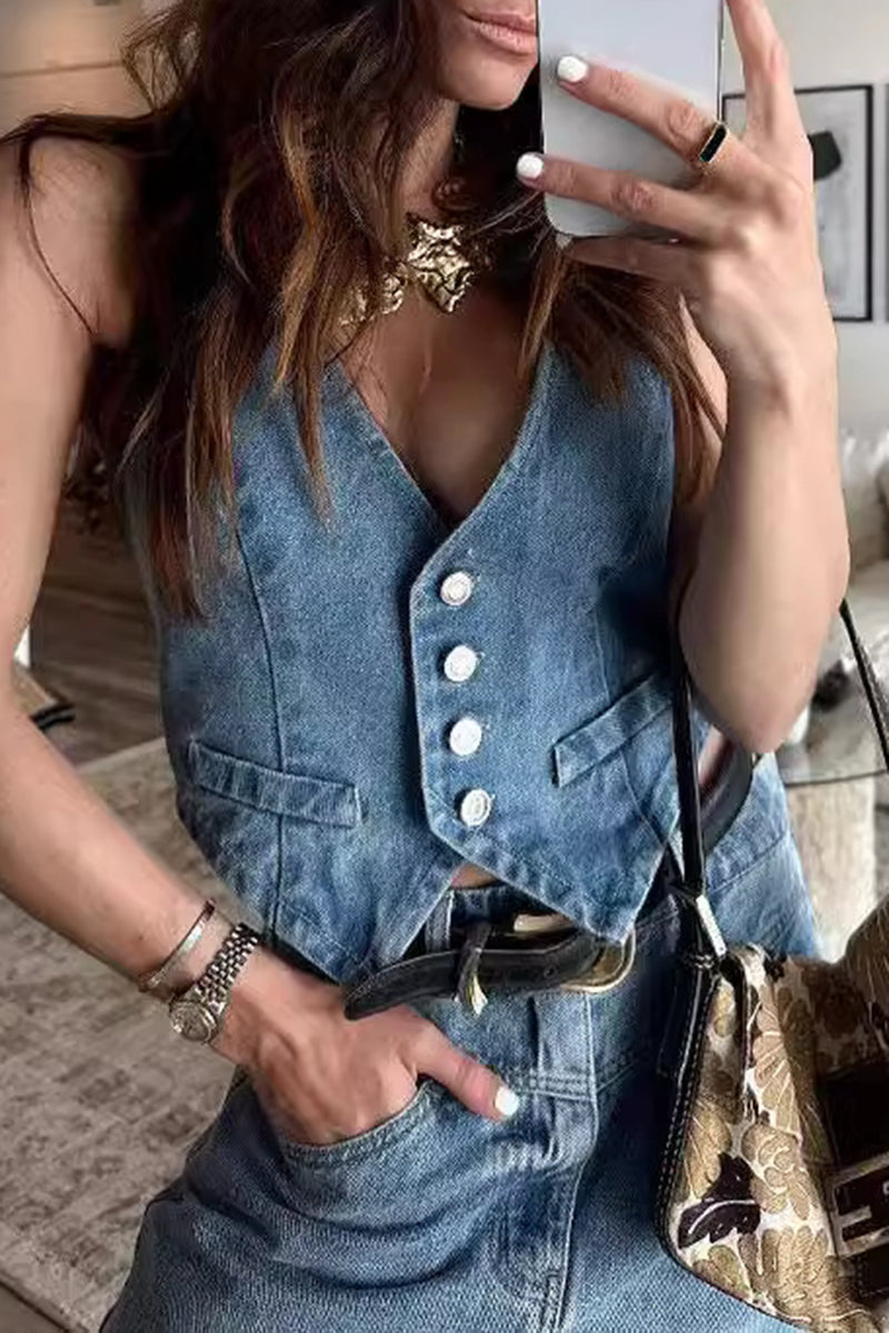 Vintage Denim Button Vest