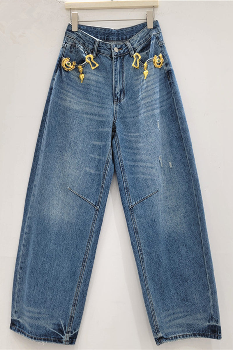 Trendy Straight-Leg Embellished Jeans