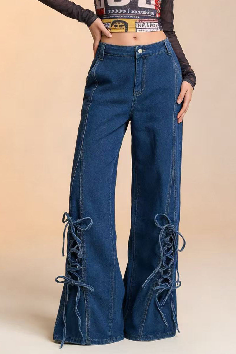 Lace-Up Straight Jeans