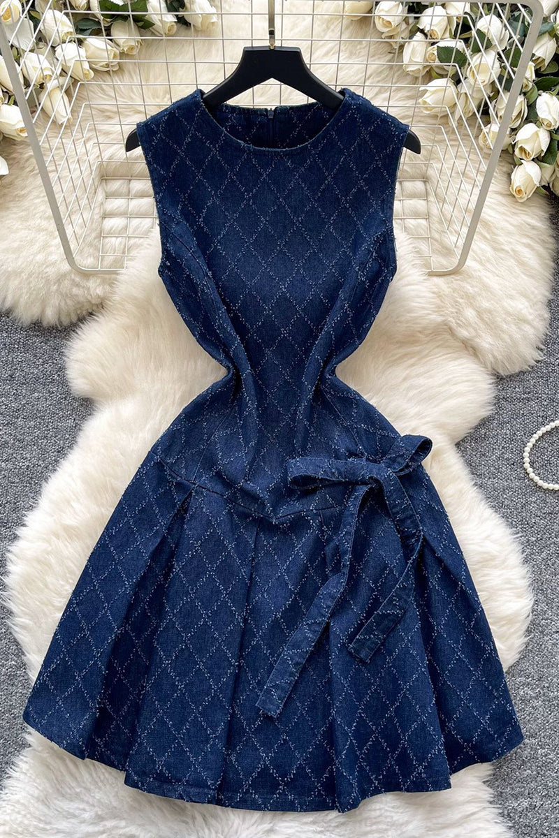 Sleeveless Denim Dress with Bow