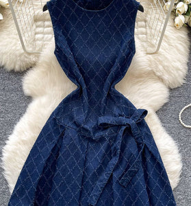 Sleeveless Denim Dress with Bow