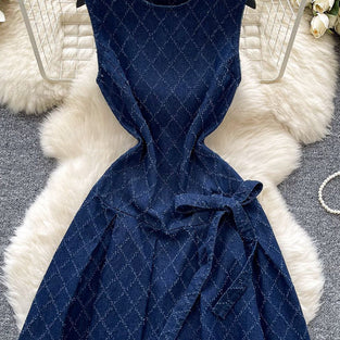 Sleeveless Denim Dress with Bow