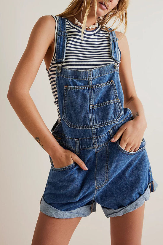 Multi-Pocket Casual Denim Romper
