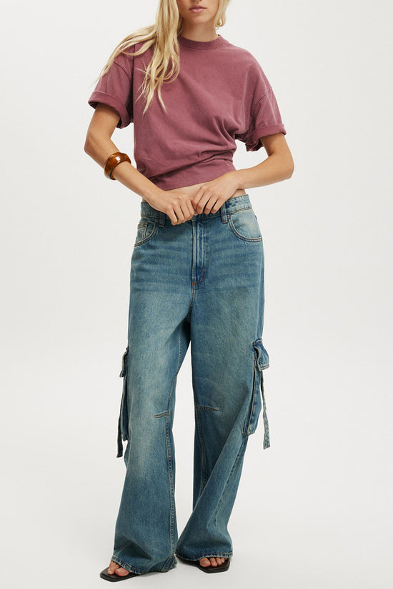 Wide-Leg Cargo Denim Pants