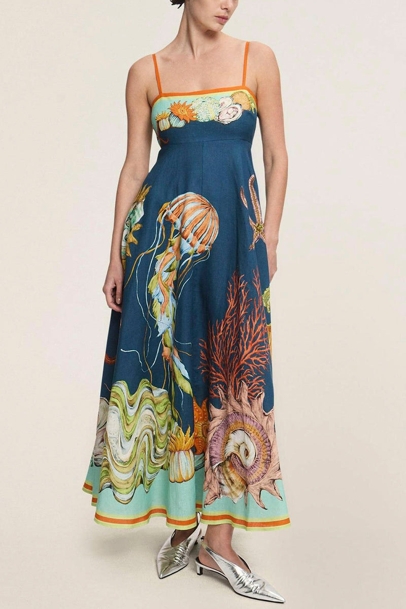 Sea-Themed Print Maxi Dress