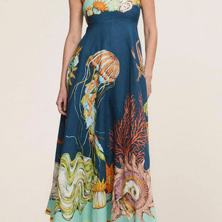 Sea-Themed Print Maxi Dress