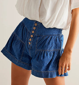 Button-Up High-Waist Denim Shorts