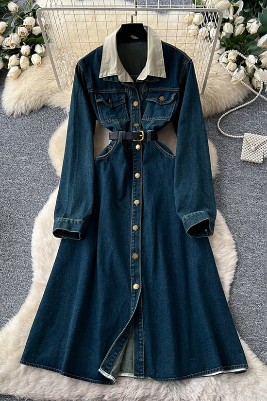 Button-Down Denim Dress with Collar Detail