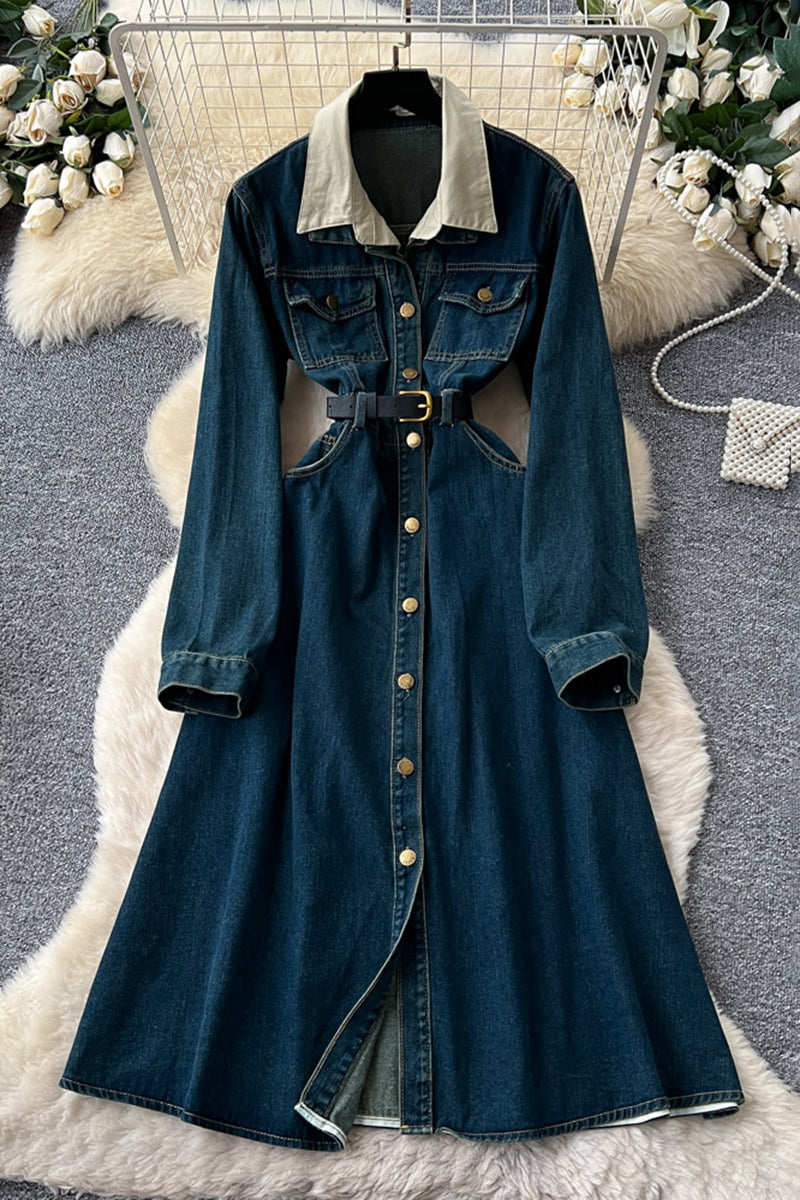 Button-Down Denim Dress with Collar Detail