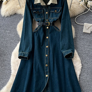 Button-Down Denim Dress with Collar Detail
