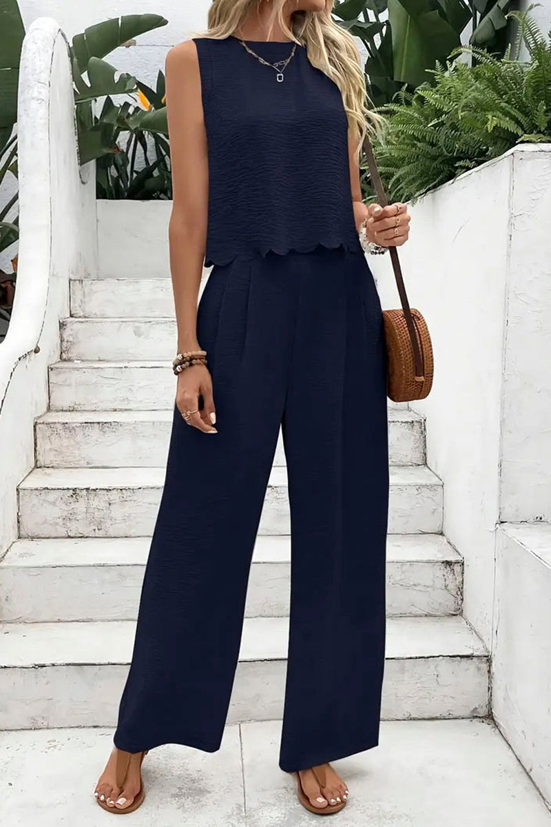 Scalloped Edge Sleeveless Pants Set