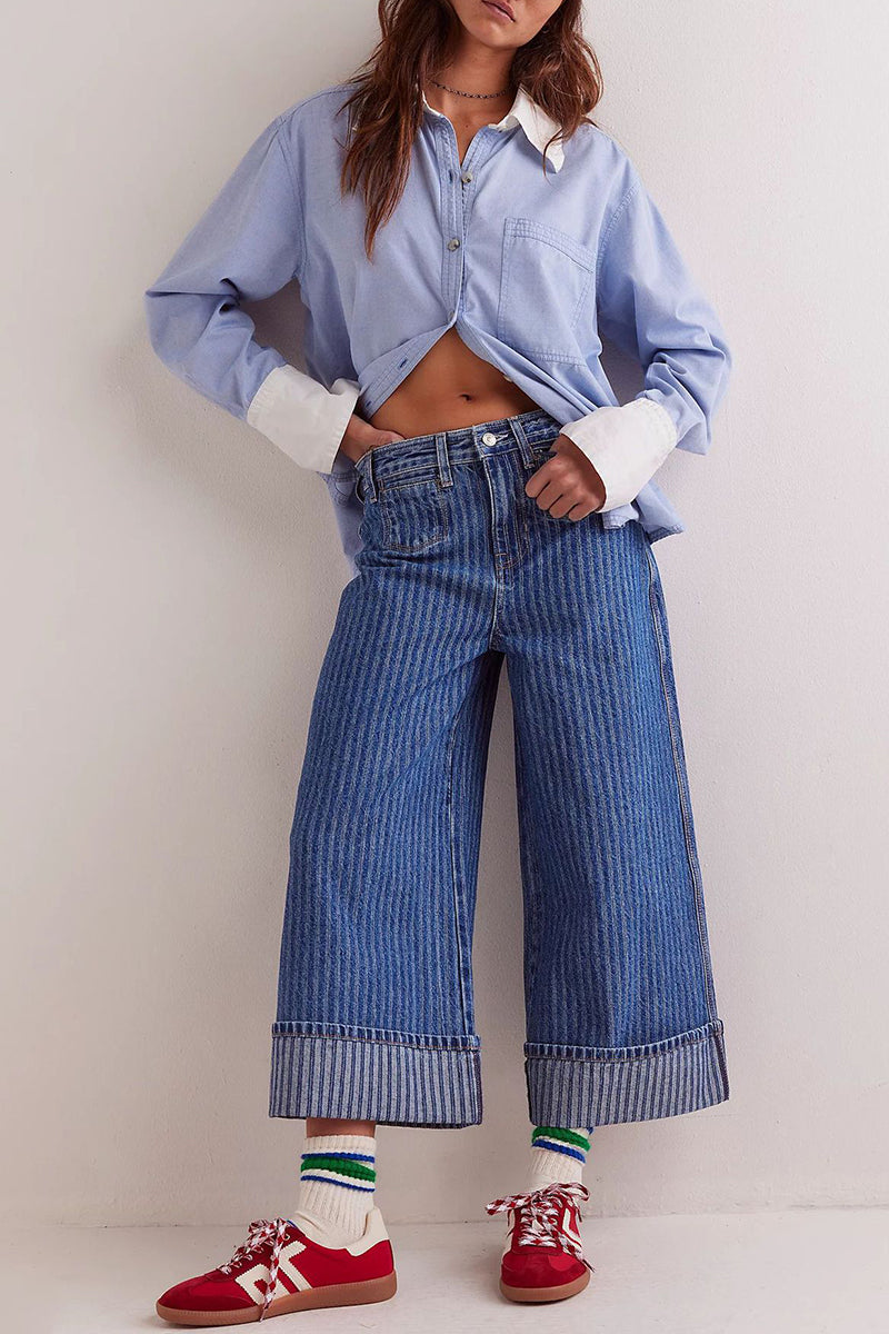 Striped Vintage Washed Straight Jeans