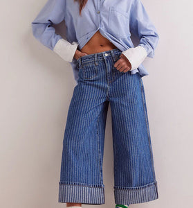 Striped Vintage Washed Straight Jeans