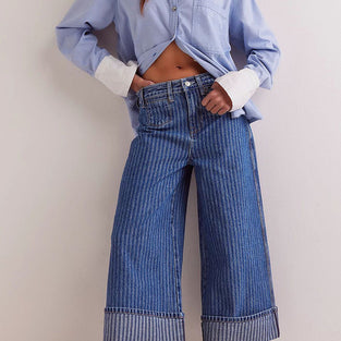 Striped Vintage Washed Straight Jeans