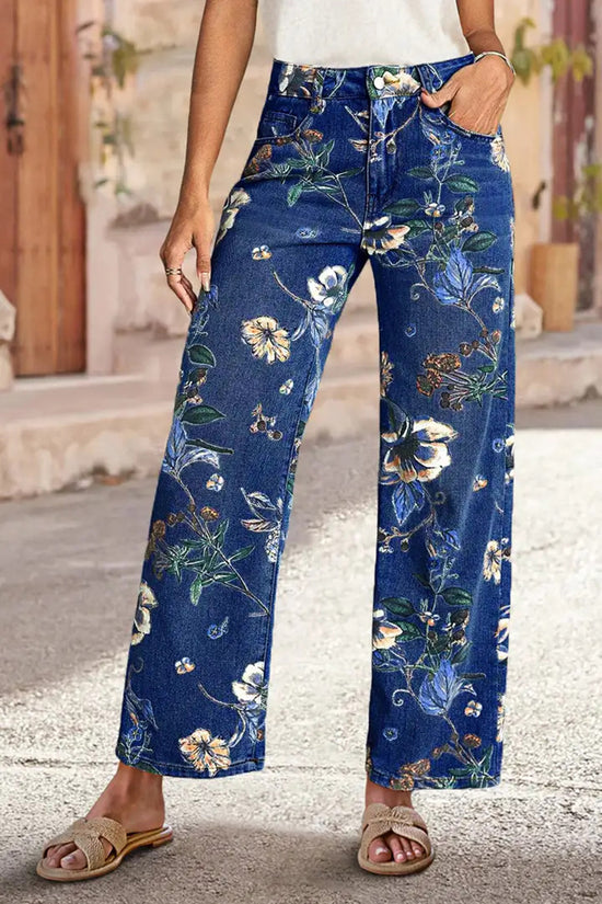 Floral Printed Straight Jeans