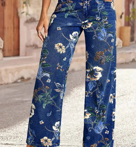 Floral Printed Straight Jeans
