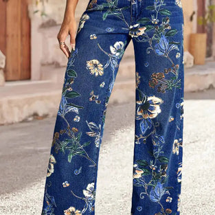 Floral Printed Straight Jeans