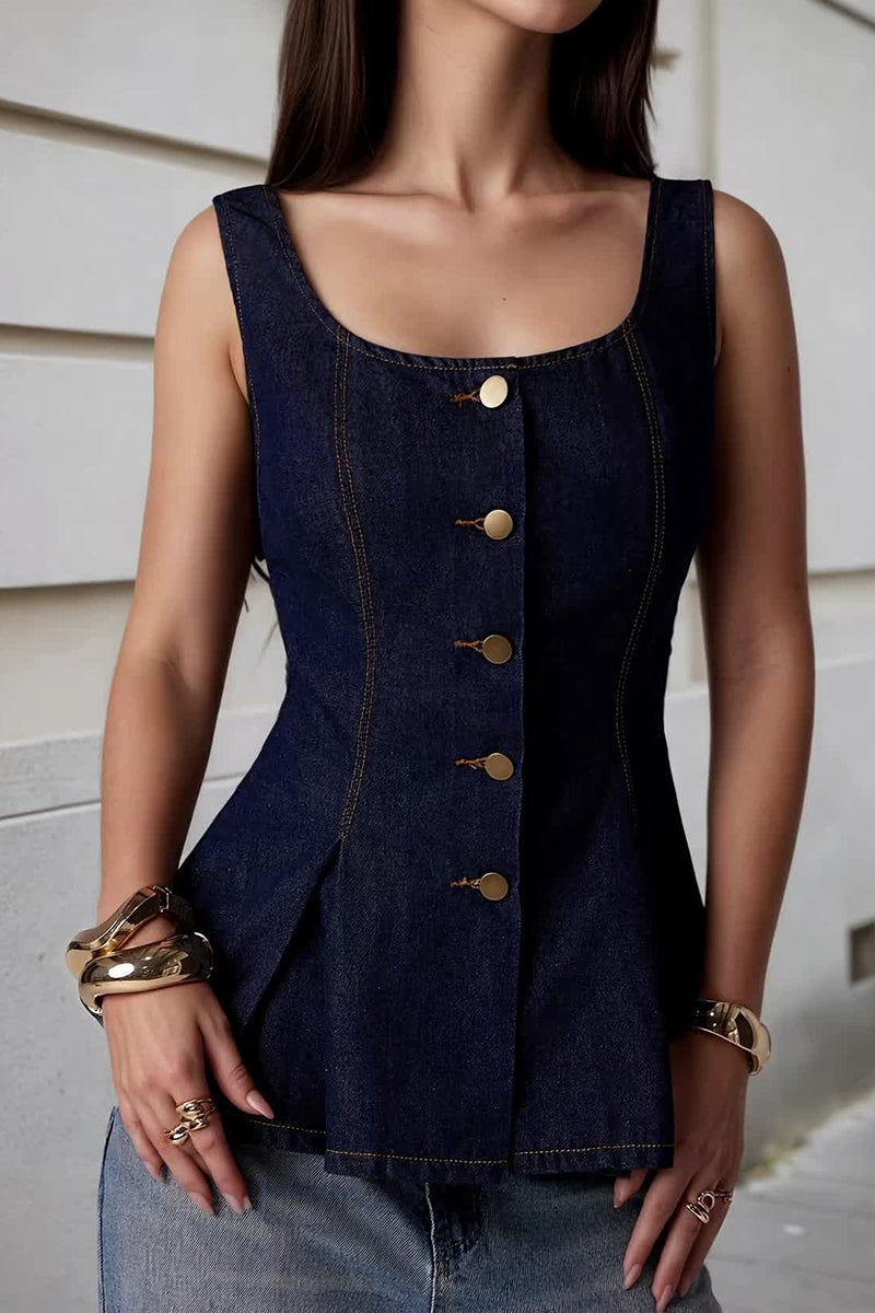 Button-Front Peplum Tank Top