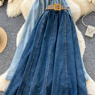Classic Denim Midi Skirt with Belt