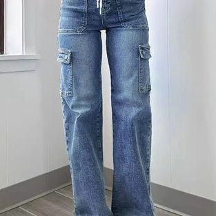 Stylish Straight Cargo Jeans with Drawstring