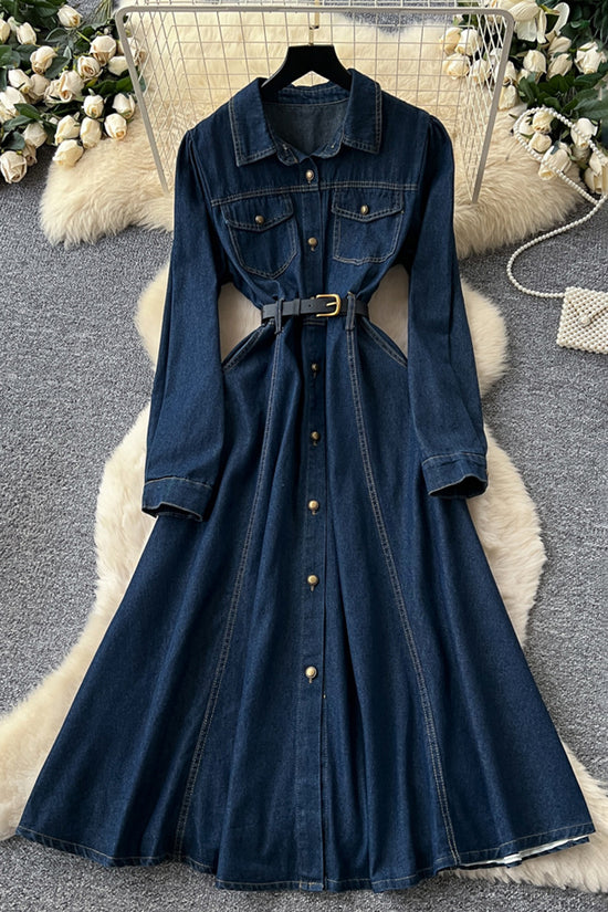 Button-Down Denim Dress with Pockets