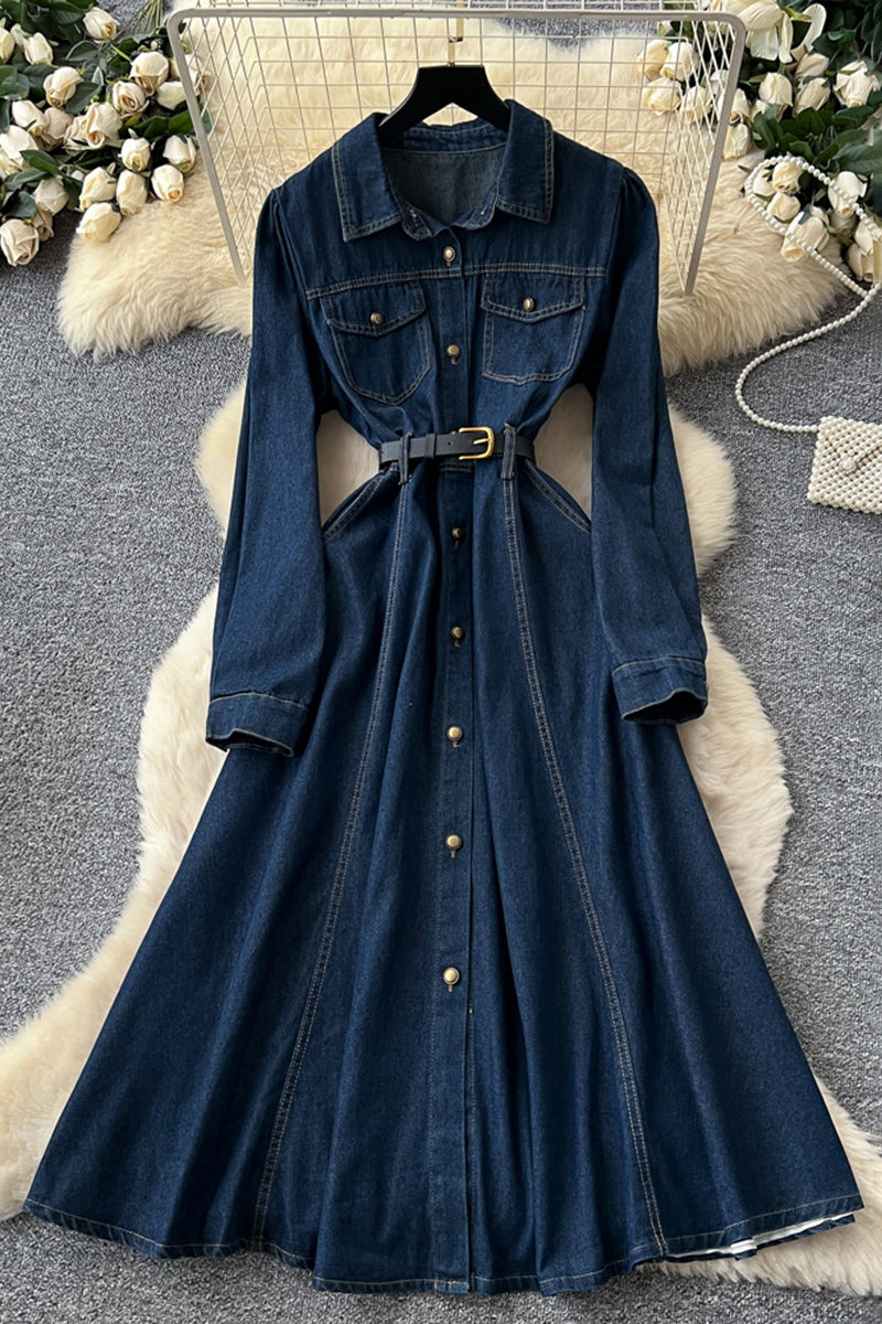 Button-Down Denim Dress with Pockets
