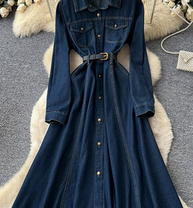 Button-Down Denim Dress with Pockets