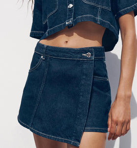 Stylish Denim Crop Top and Skirt Set
