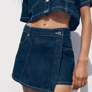 Stylish Denim Crop Top and Skirt Set