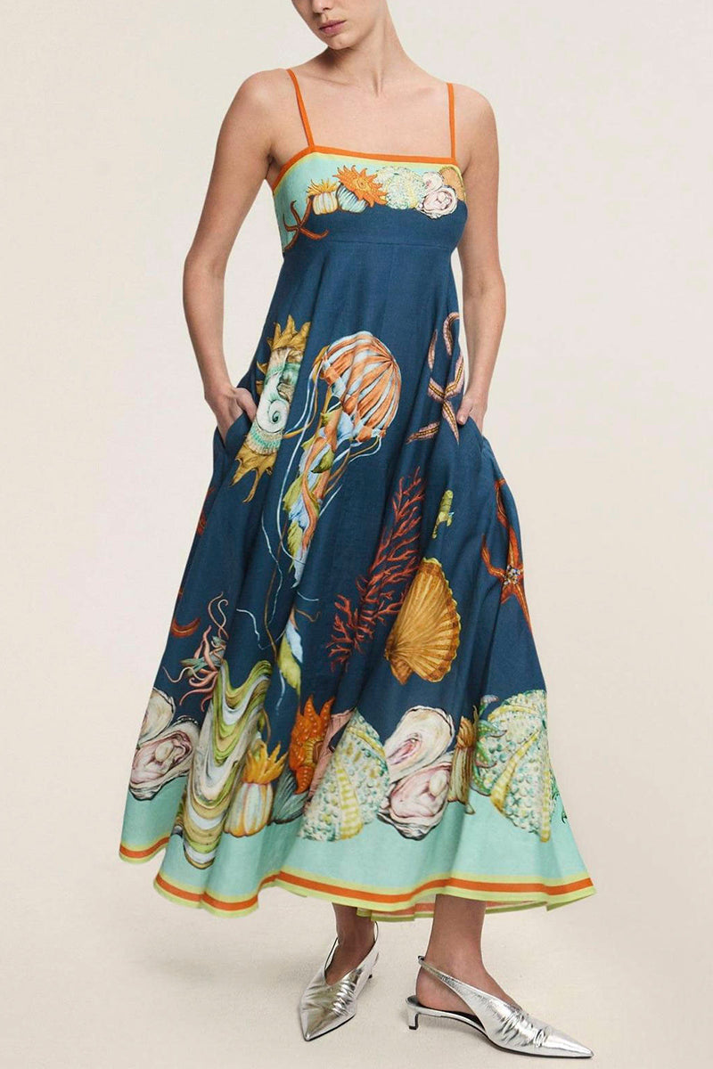 Sea-Themed Print Maxi Dress