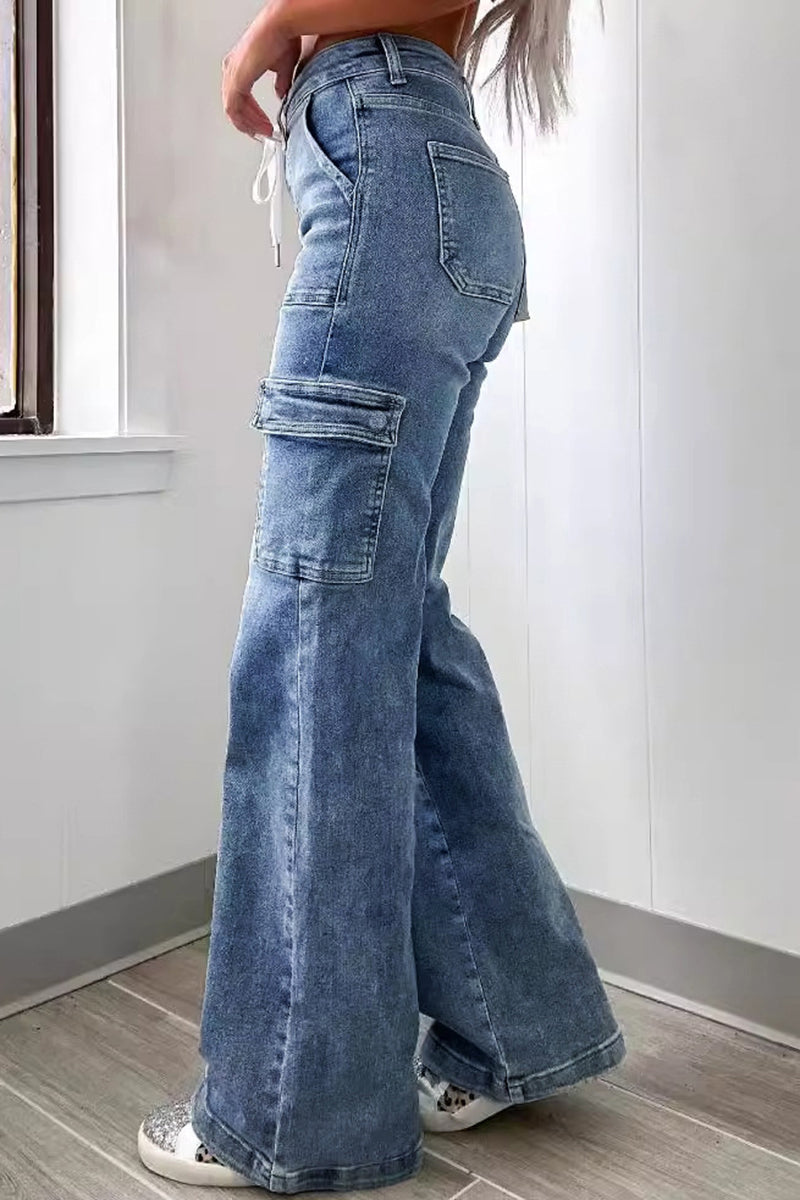 Stylish Straight Cargo Jeans with Drawstring