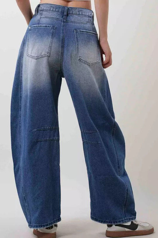 Distressed Barrel Jeans with Casual Fit