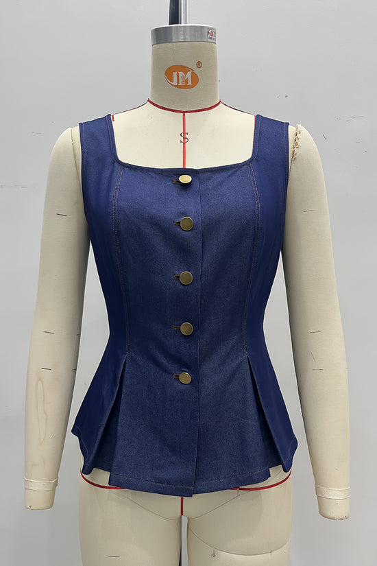 Button-Front Peplum Tank Top