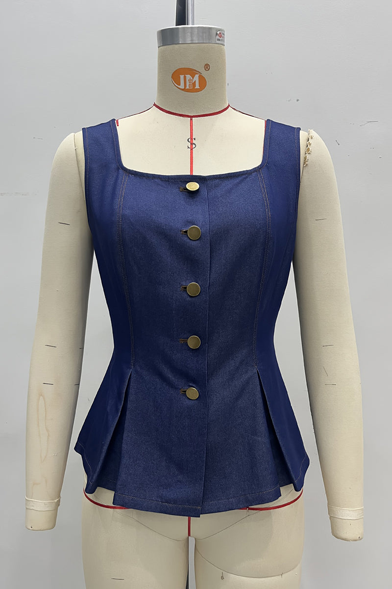 Button-Front Peplum Tank Top