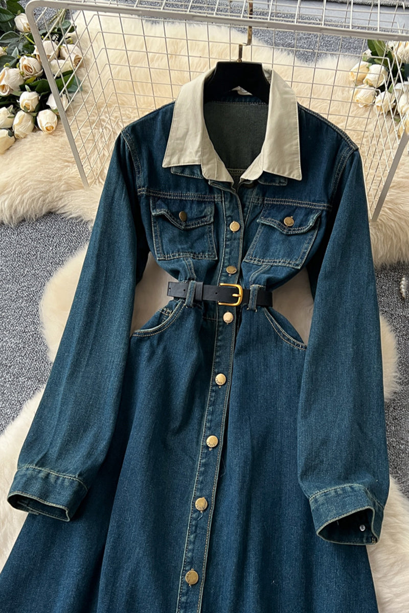 Button-Down Denim Dress with Collar Detail
