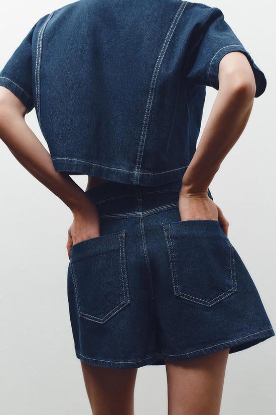 Stylish Denim Crop Top and Skirt Set