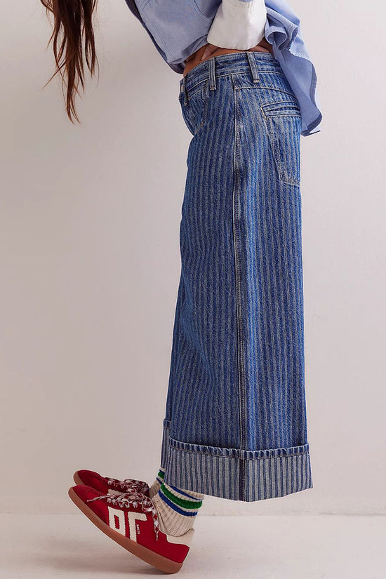 Striped Vintage Washed Straight Jeans
