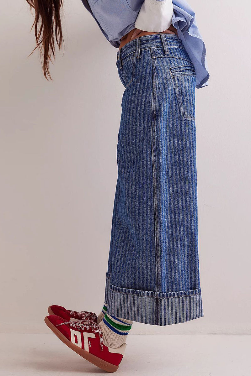 Striped Vintage Washed Straight Jeans