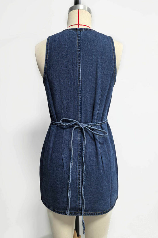 Buttoned Sleeveless Denim Casual Dress