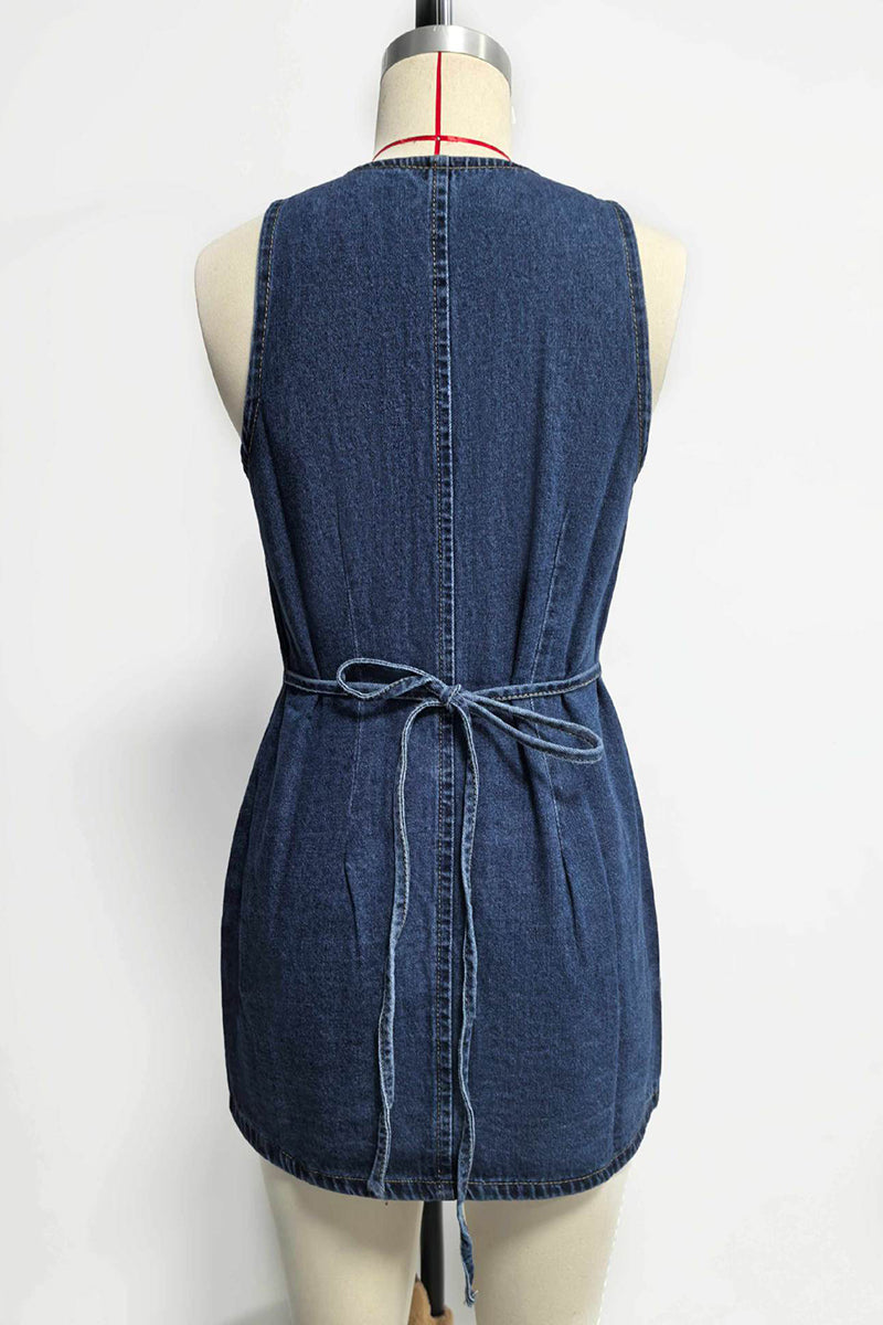Buttoned Sleeveless Denim Casual Dress