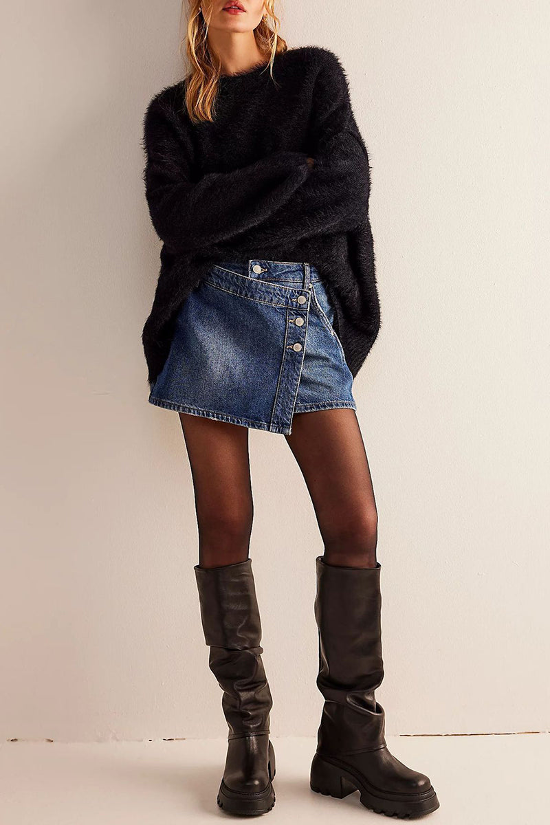 Asymmetric Buttoned Denim Shorts