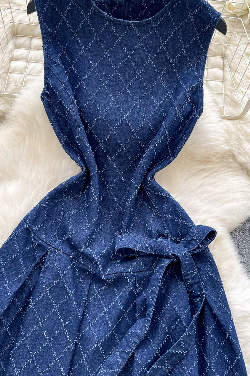 Sleeveless Denim Dress with Bow